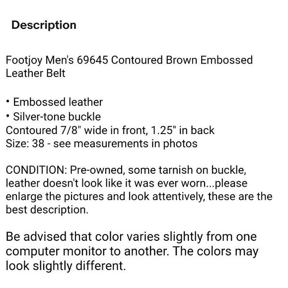 Footjoy Men's 69645 Contoured Brown Embossed Leather Belt Size 38 Golf Casual - Picture 13 of 13